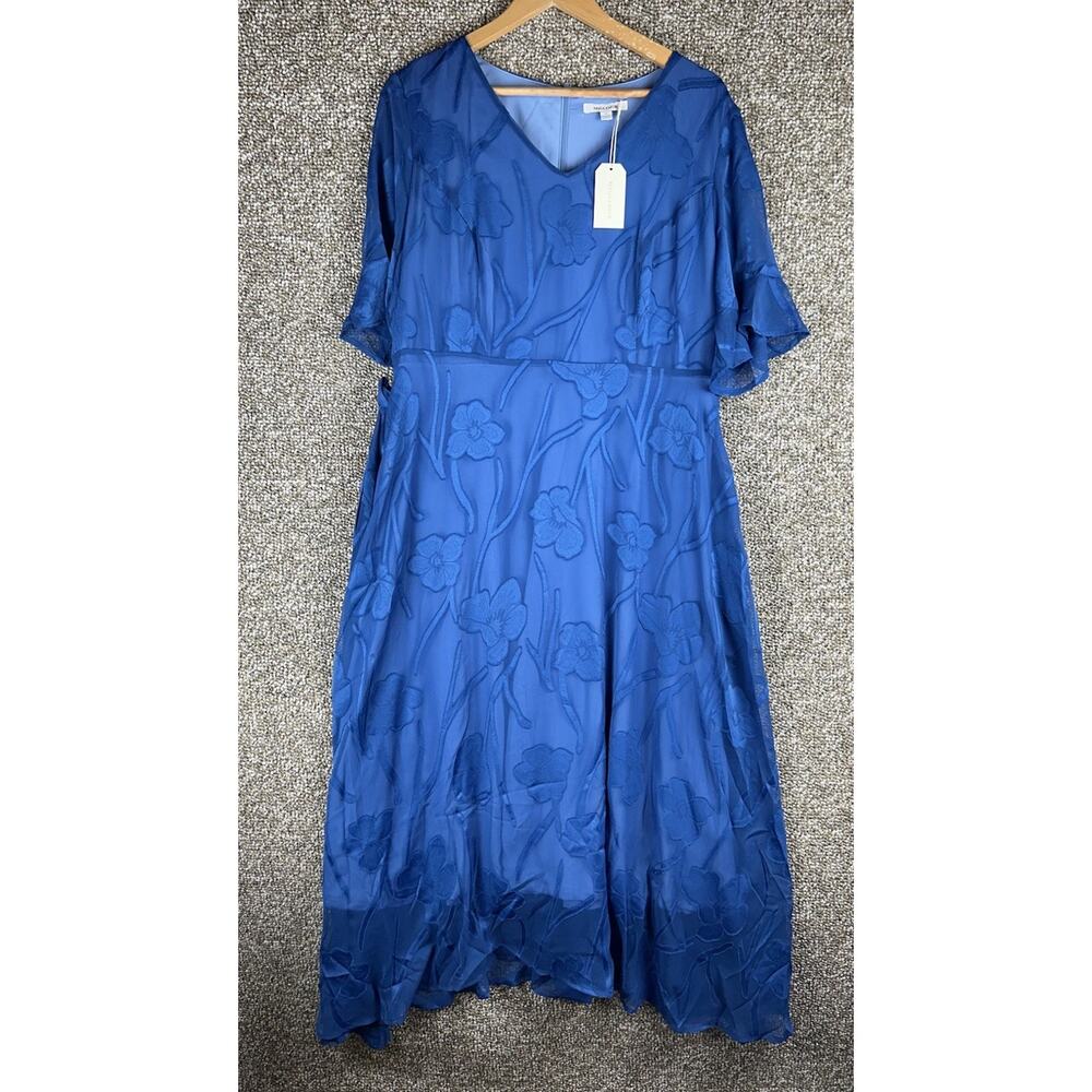 MsGlamor Women's Dress Ruffle Flutter Lace Maxi Dress Sz XL Bridal Blue New